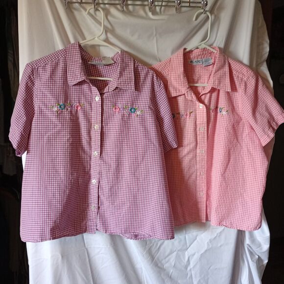 Lot of 2 Blair Women's Button Up Blouses XL Pink Purple Check Embroidered VTG - Picture 1 of 11